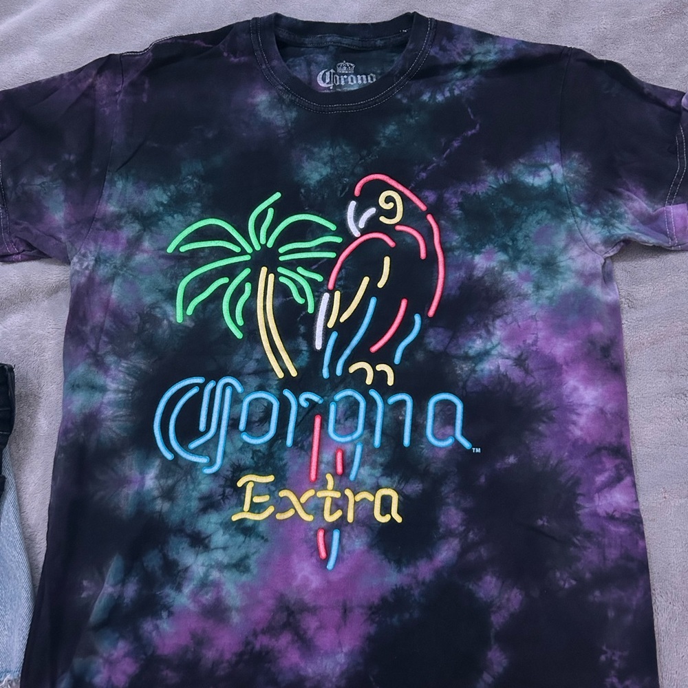 Corona Extra Neon Parrot/Palm Tie-Dye Shirt